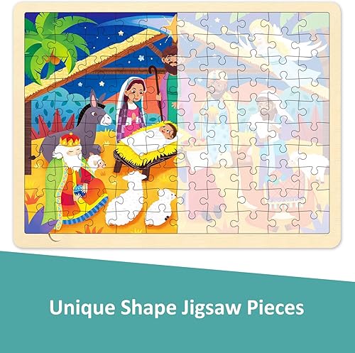 Miniatura 9 de Rompecabezas de madera para niños de 3 años, rompecabezas de 24 piezas para niños de 3 a 5 años con bandeja de rompecabezas, juego de pesebre,
