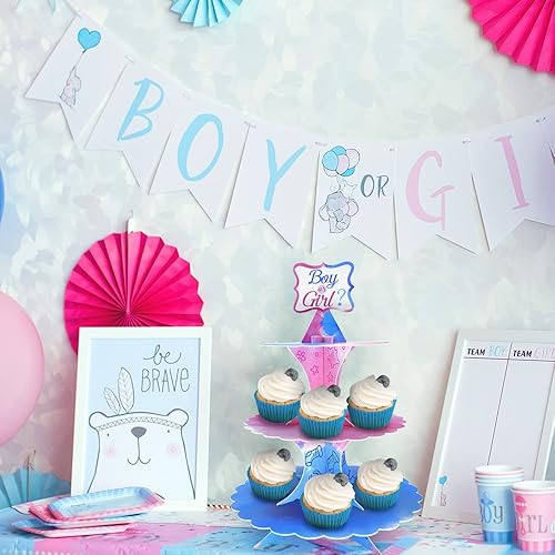 Miniatura 6 de Soporte para cupcakes para fiesta de revelación de género, decoraciones para baby shower, soporte para cupcakes, suministros de fiesta azul y rosa