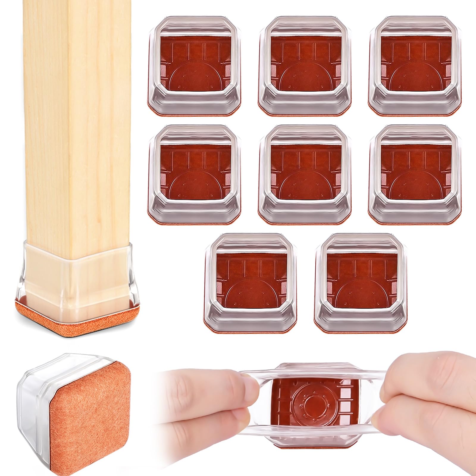 8PCS Square Chair Leg Floor Protectors, Large Silicone Chair Floor Protectors for Hardwood, No Scratches and Reduce Noise, Kitchen Table Chairs Feet