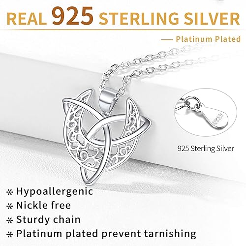 Miniatura 5 de ChicSilver Collares de plata de ley 925 con nudo celta irlandés de buena suerte, collar vintage con colgante de triángulocruzredondo, regalo para