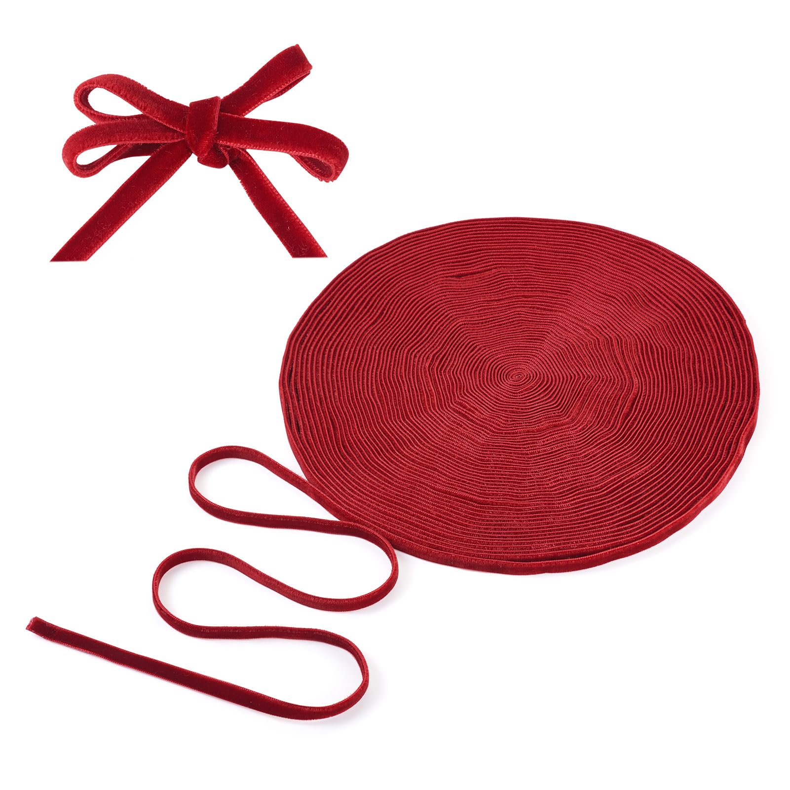Craftdady 20 Yards Double Side Velvet Ribbons 1/4 inch for Christmas Tree Ornaments Package Flower Bouquets Wrapping Wreath Bow Making Dark Red — image 1