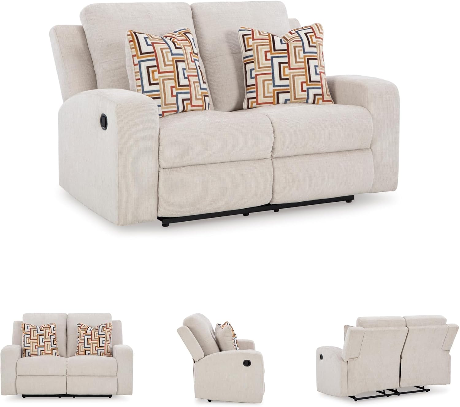 BOWERY HILL Contemporary Beige Reclining Loveseat, 64" W x 40" D x 41" H, Polyester Upholstery, Corner-Blocked Frame, Metal Reinforced Seat, Attached Cushions, Tufted Back, Zero Wall Design