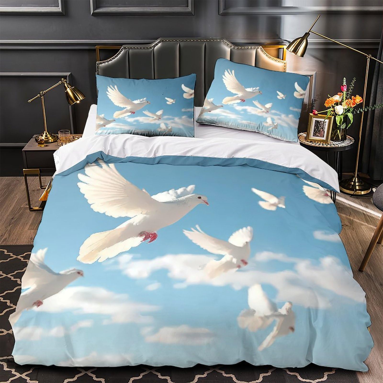 MMDASBVPE White_doves_flying Duvet Cover 3D Design Printed Hypoallergenic 3 Pieces Bedding Set Zipper Quilt Cover Ultra Soft Washable for Teens Kids Girls Boys Women Adults Single（140x200cm）