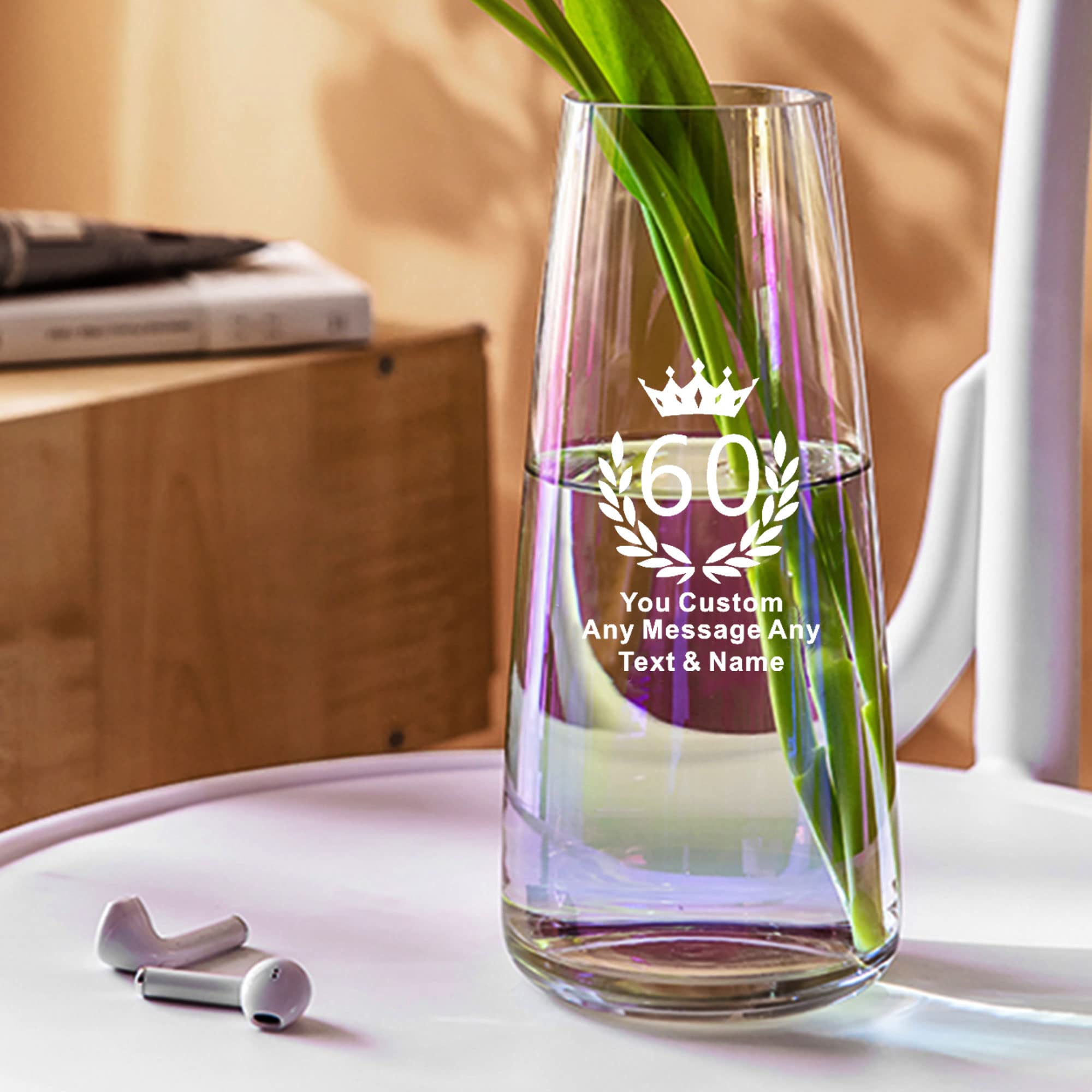 Personalised Vase for Flower Engraved Vase Flowers Vases Glass Vases for Grandma Women 60th 70th 80th Birthday Wedding Anniversary Christmas(Design 4)