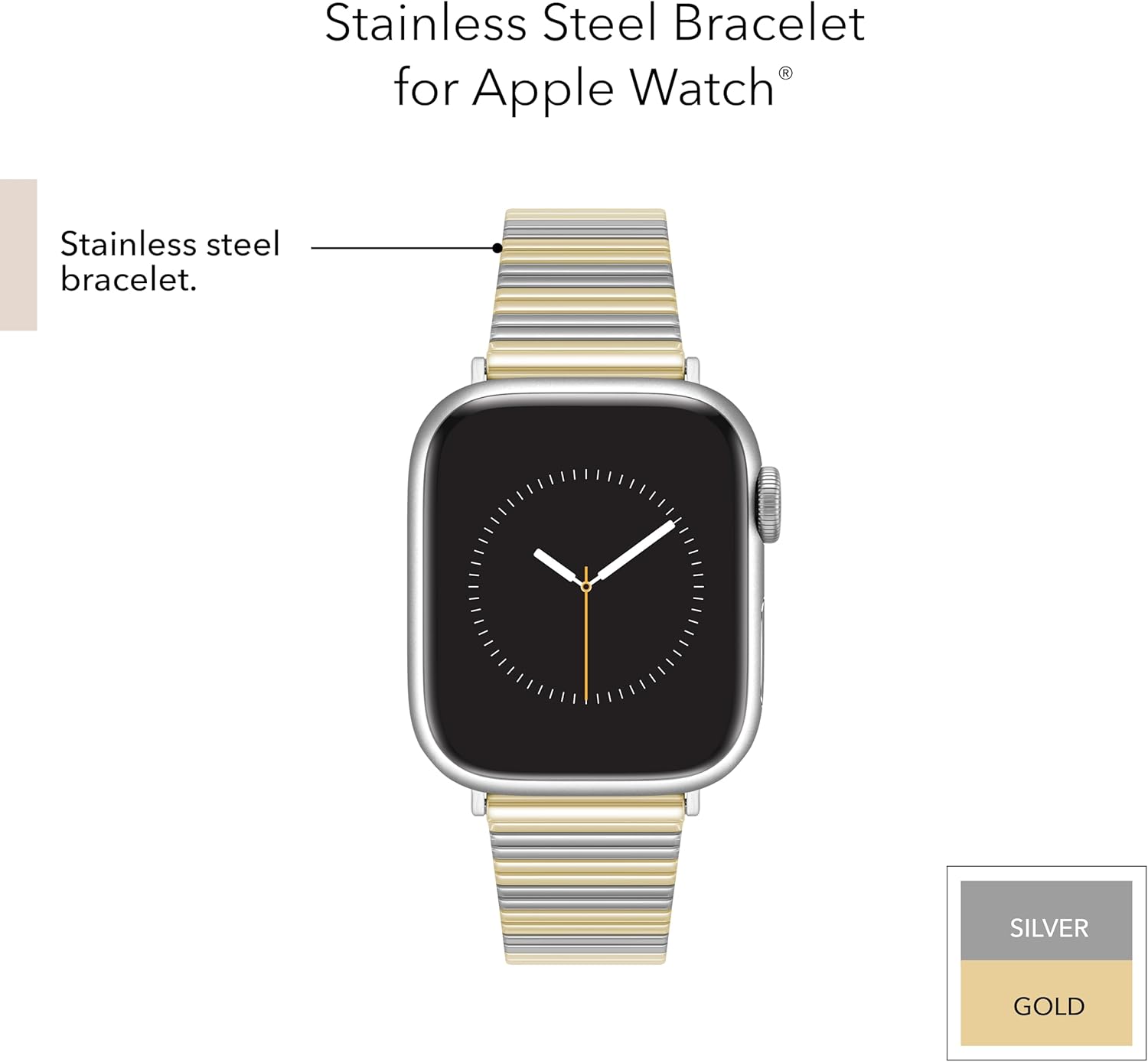 Anne Klein Stainless Steel Fashion Band for Apple Watch, Secure, Adjustable, Apple Watch Replacement Band, Fits Most Wrists