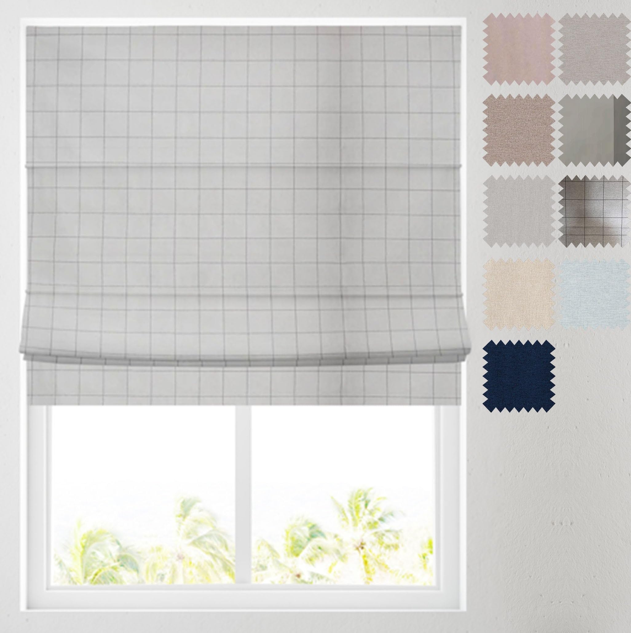 Barnes Blinds And Interiors Grey Check Barnes Blinds - Soft Textured Ara Blackout Roman Blinds -Durable Fittings Easy Fit ( 61Cm)