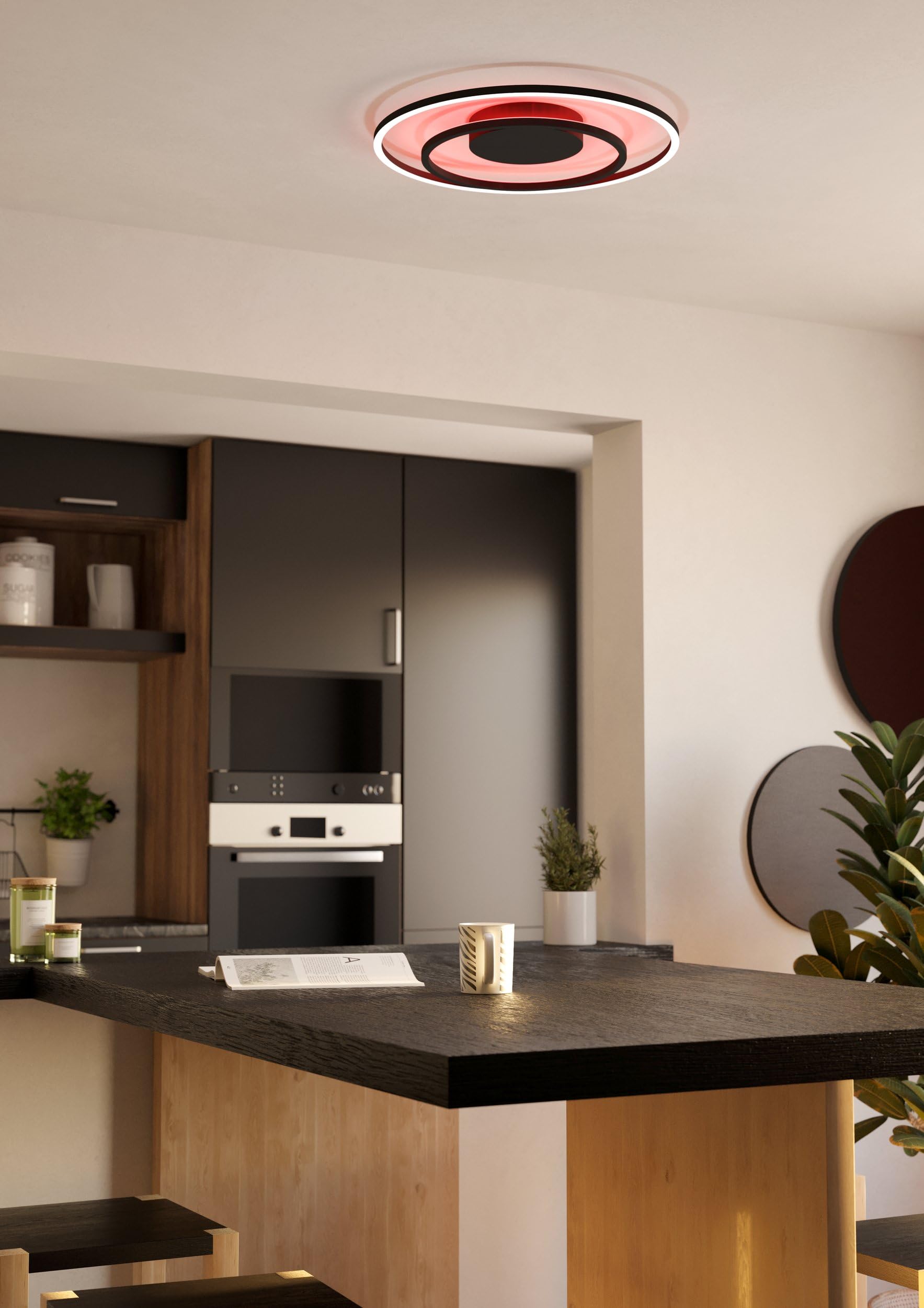 EGLO connect.z Smart Home LED Deckenleuchte Calagrano-Z, ZigBee | App und Sprachsteuerung mit Alexa, warmweiß-kaltweiß, RGB-Hintergrundbeleuchtung, dimmbare Metalllampe in schwarz, Ø 45 cm