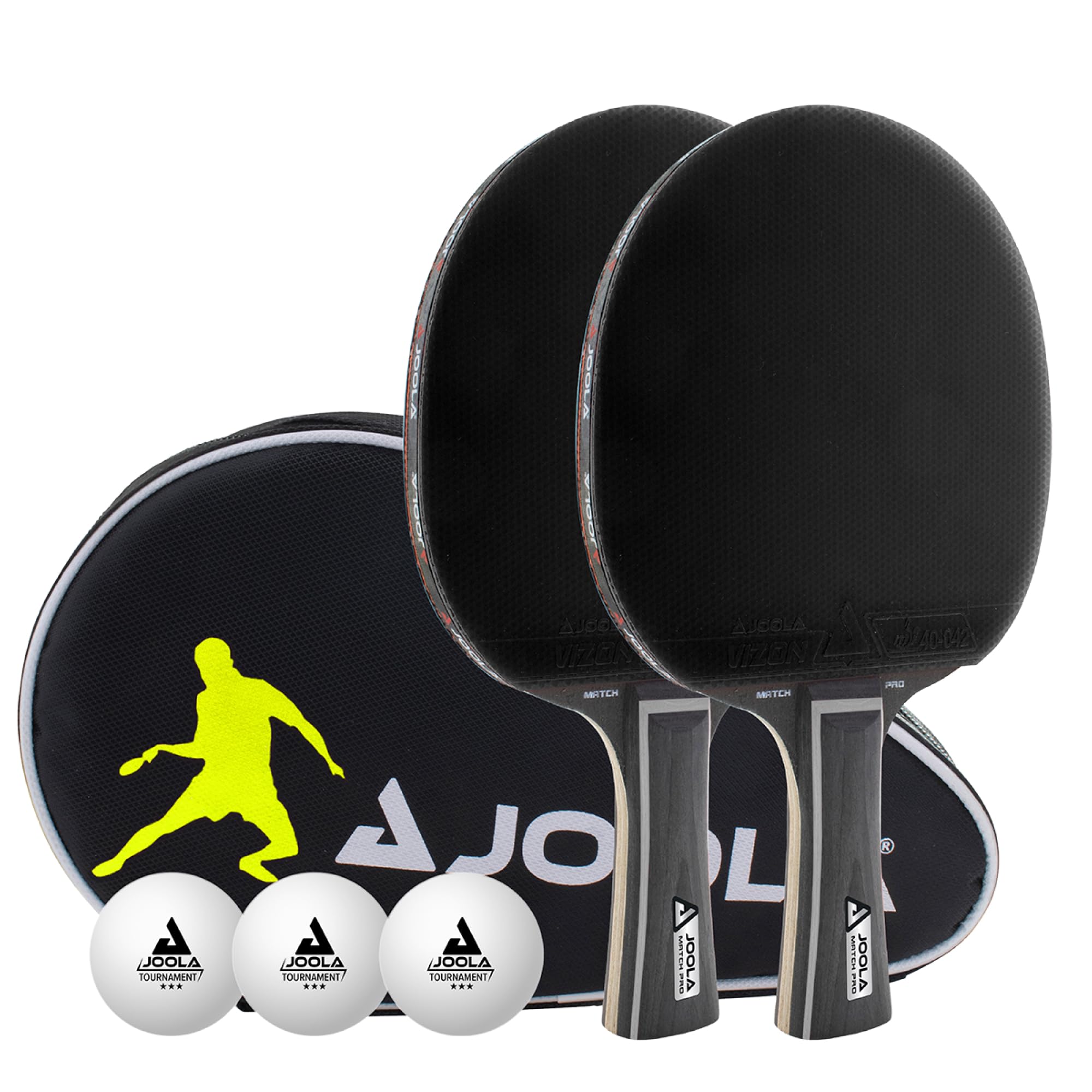 JOOLA Tischtennis Set Black Duo PRO 2 Tischtennisschläger + 3 Tischtennisbälle + Tischtennishülle, schwarz, 6-teilig