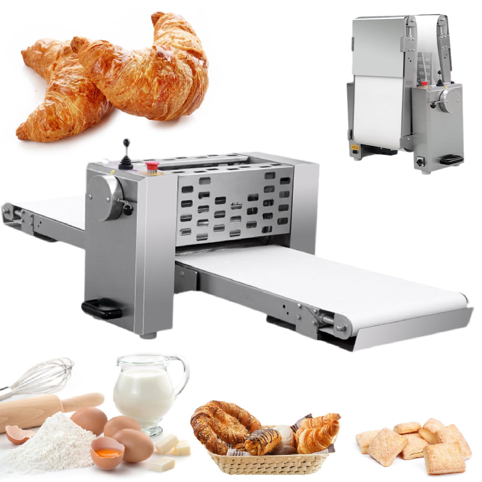 SENJINGHUA Folding Pastry Sheeter - 12" Electric Dough Roller with 0.04" to 1.38" Adjustable Thickness, Countertop Dough Sheeter Machine for Pizza, Croissants, Pastry,110V