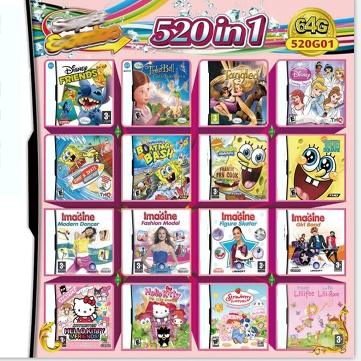 520 in 1 Games DS Game NDS Game Card Super Combo Cartridge for DS NDS NDSL NDSi 3DS 2DS XL