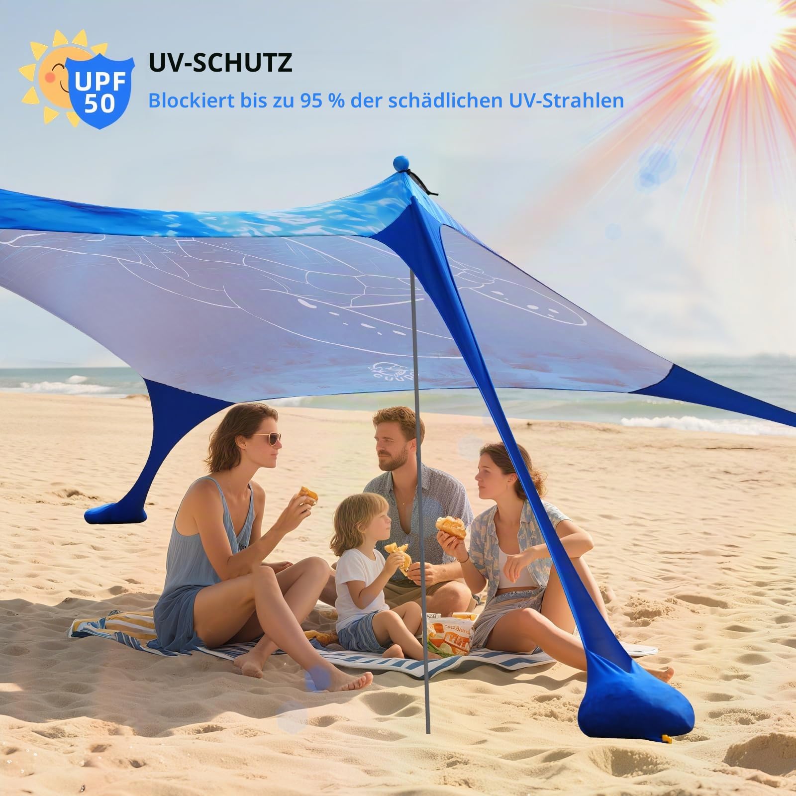 Strandzelt Pop Up 160 x 200 cm, 3D Drucken Klein Sonnenschutz UPF50 Lycra Zelte Outdoor Hinterhof Strand Camping Strandmuscheln mit Stabilitätsstangen Schildkröte