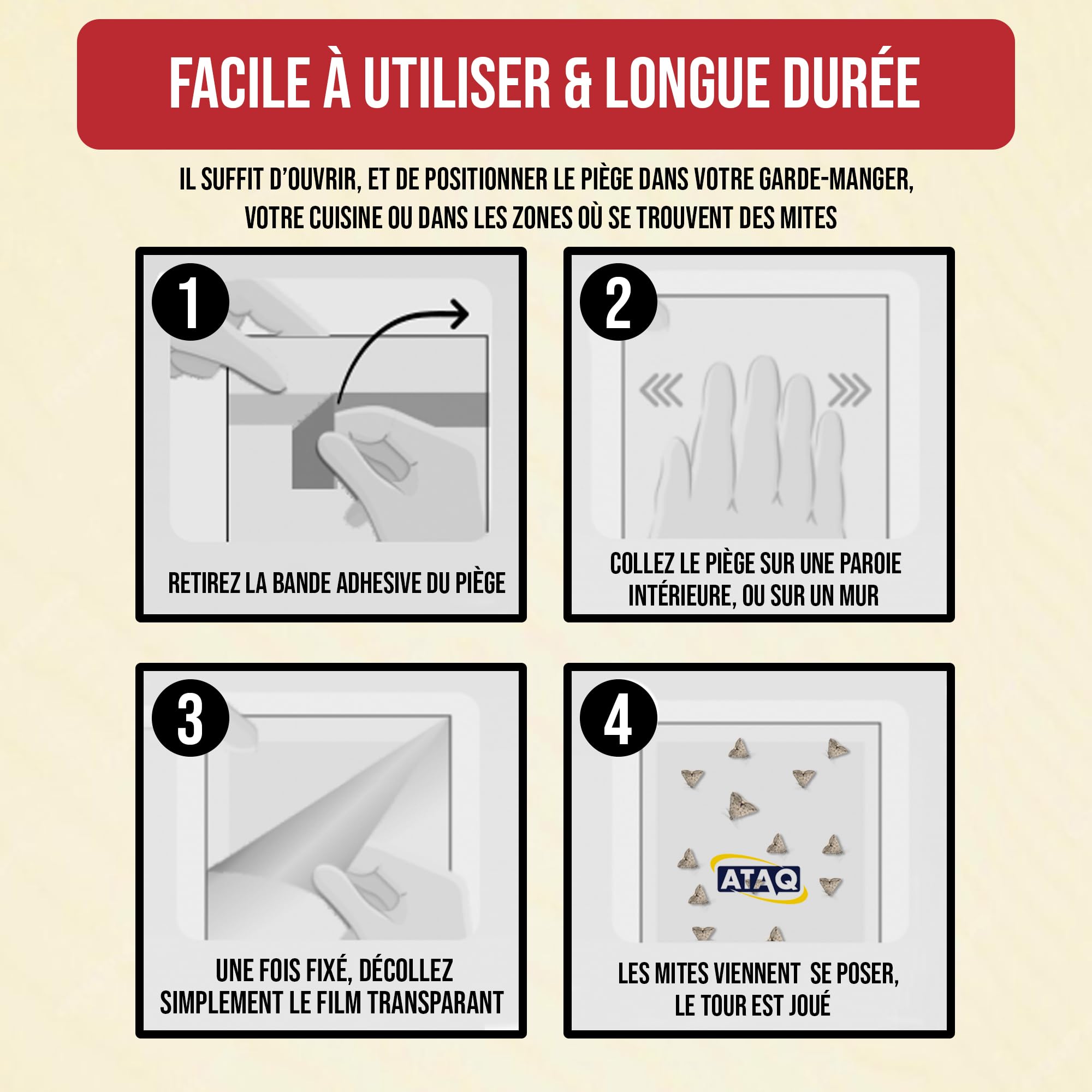 ATAQ Pack de 6 pièges à Mites Alimentaires Anti Mites Adhésif à Phéromones