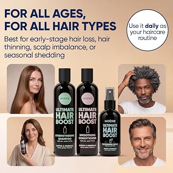 Moerie Hair Growth Shampoo, Conditioner and Spray for Men and Women, Hair Loss Solution with Biotin and Rosemary, Thickening Hair Regrowth Set with Serum Level Care for Thinning Hair (Double)