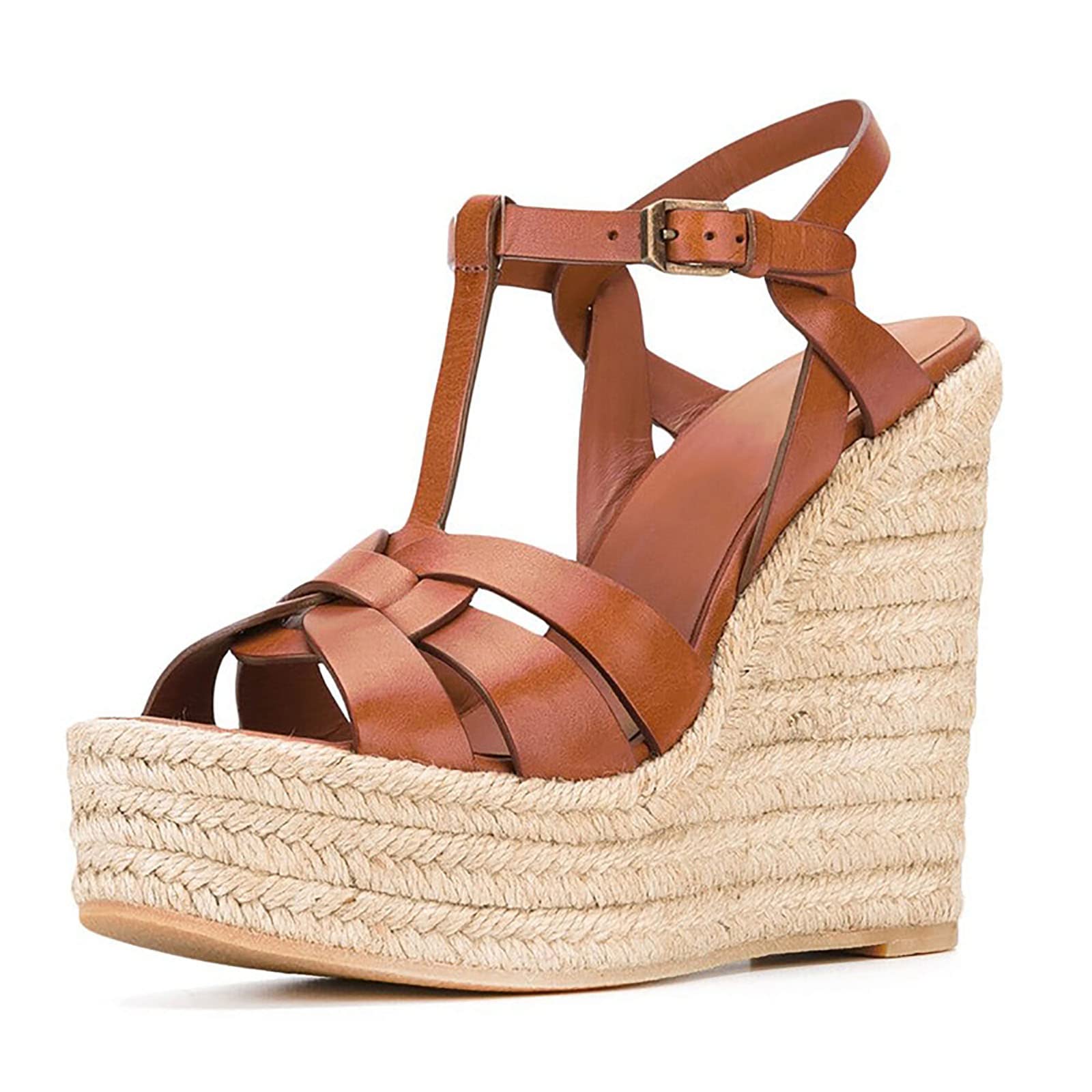 Damskie espadryle w paski koturny eleganckie sandały z odkrytymi palcami pasek na kostce sandały na koturnie buty na co dzień