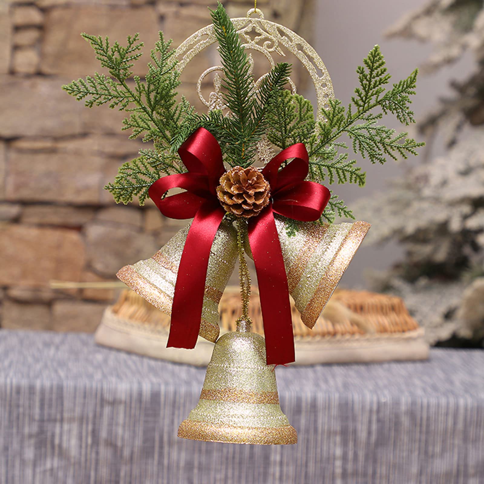 Cascabeles Navideños Con Lazo: Pack De 2 Campanas Para Puerta, Ventana O Árbol - Decoración Clásica Festiva
