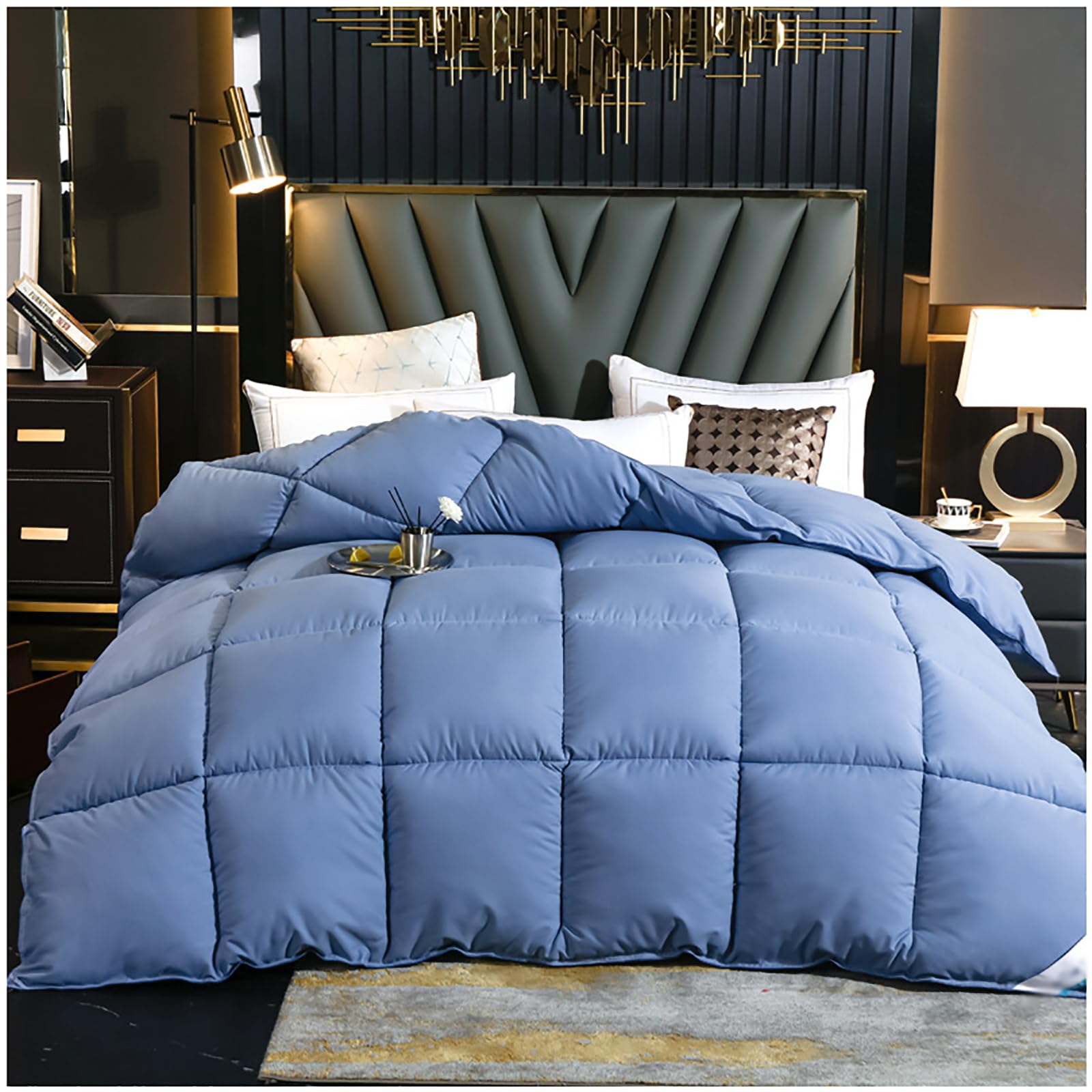 Manta individual espesada ZTGL relleno nórdico para otoño e invierno en dormitorios modernos azul