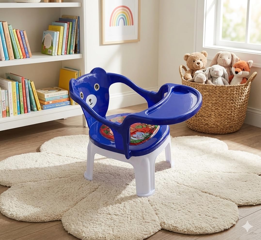 The Tickle Toe Plastic Baby Chair for Kids with Cushion Seat & High Backrest | Study, Activity, Feeding Chair | for Toddlers 1β3 Years | Blue