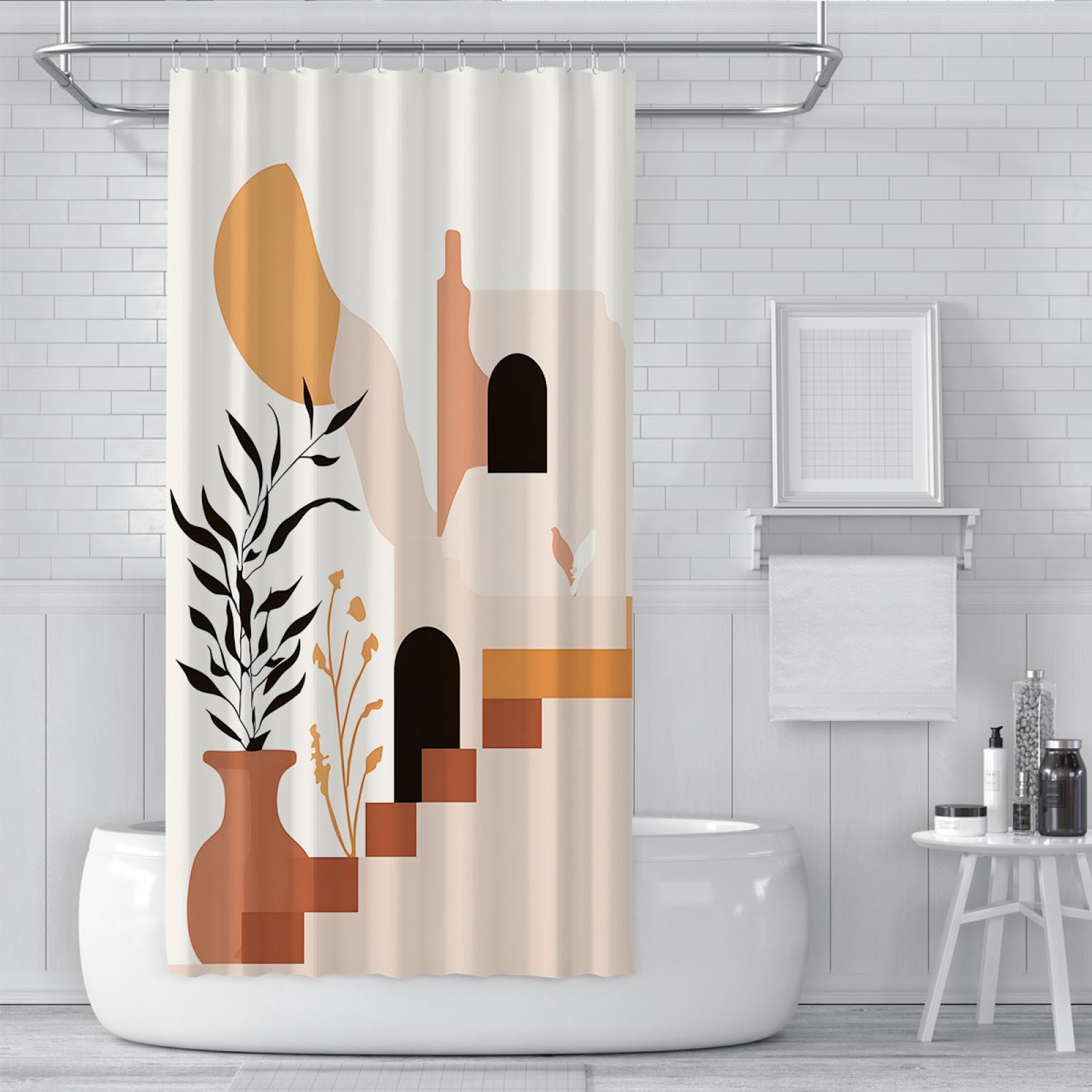 Vase botanique Nature Morte Rideau de Douche Escalier Nordique Maison Motifs Salle de Bain Décor Tissu Rideaux avec Crochets Lavable en Machine 200 x 240 cm