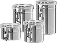 OGGI Stainless Steel Airtight Canister Set of 4 with Clear Clamp Lids - 26oz 36oz 47oz 62oz Kitchen Pantry Storage