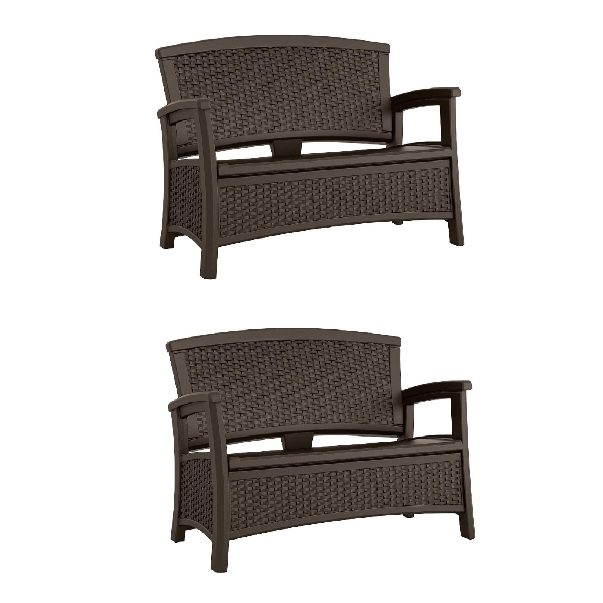 Suncast Elements Resin Wicker Design Loveseat with Storage Area, Java (2 Pack)