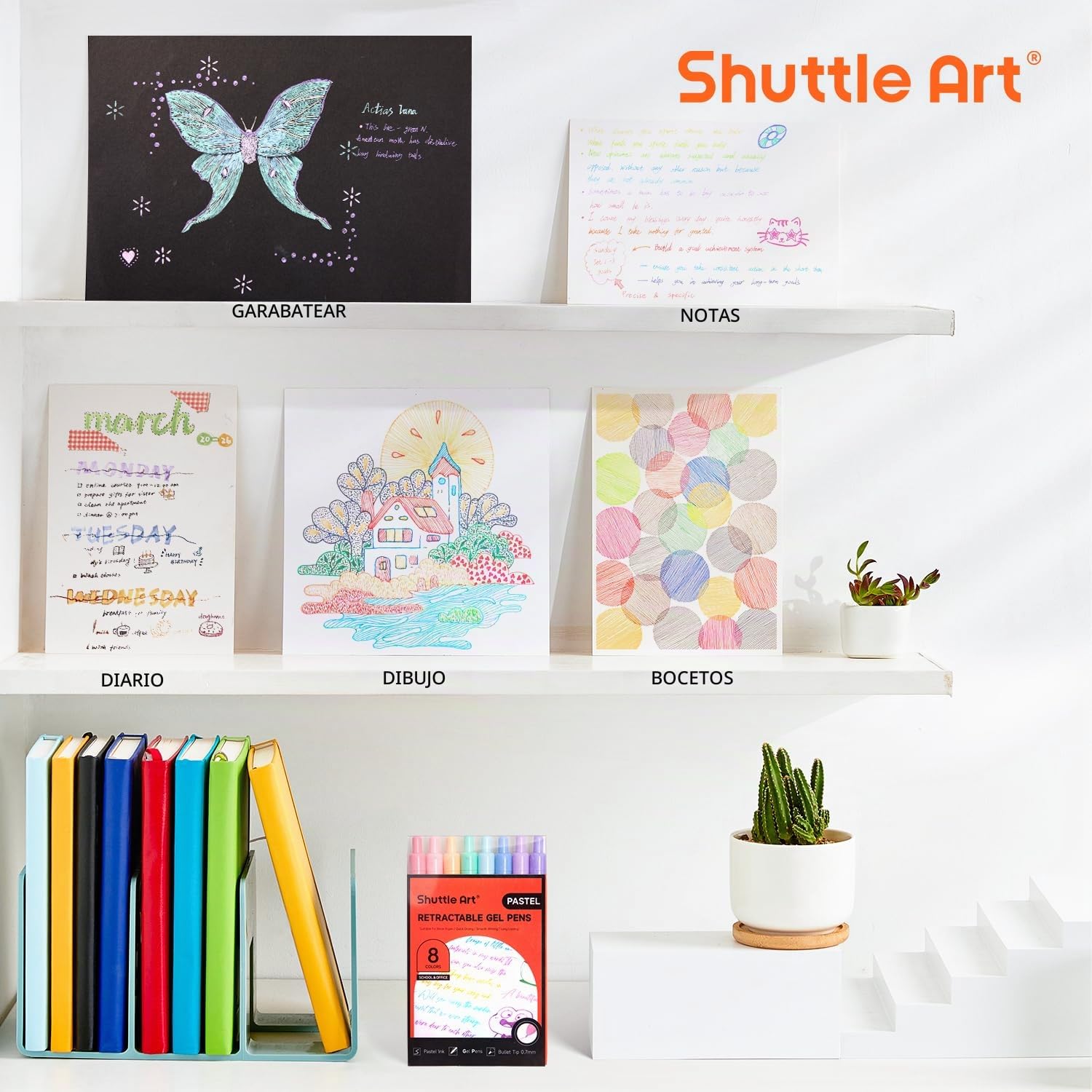 Shuttle Art Bolígrafos retráctiles de gel de colores, 0,5 mm, 8 colores, bolígrafos de tinta de gel, bolígrafos pastel, punta fina, secado rápido, bonitos bolígrafos para escribir, dibujar, diario