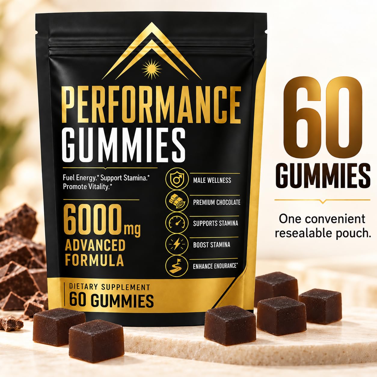 Performance Gummies 6000mg Advanced Formula with Shilajit, Maca, Ashwagandha, Panax Ginseng, Saffron & L-Arginine, Energy, Stamina & Vitality Support, Chocolate Flavor, 60 Count — Amazon image 7