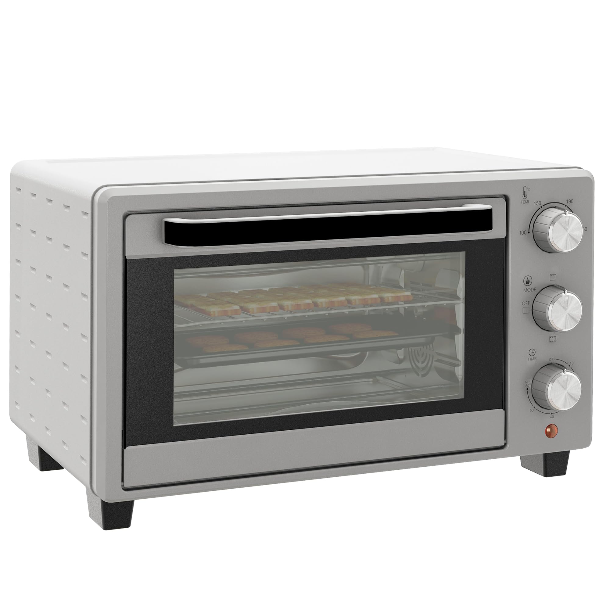 HOMCOM Mini four à pizza de 21 l, miniofen inkl. Backblech, Grillrost und Krümmelblech, 1400W Tischbackofen mit 1h Timer, Ofenrost, 100-230℃, Metall, Silber
