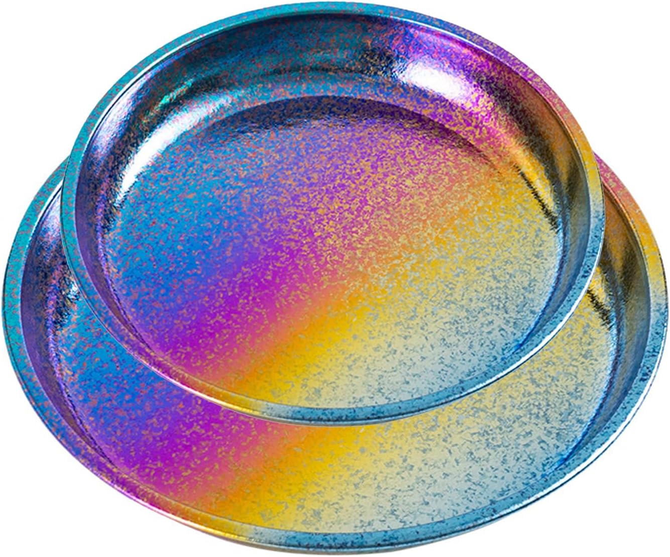 Titanium Camping Plates Lightweight Colorful Round Metal Dishes Durable Outdoor Utensils Rust-Proof Reusable Dinnerware Ideal for Hiking, Picnic, Camping, Backpacking, Home RT077T (S+L)