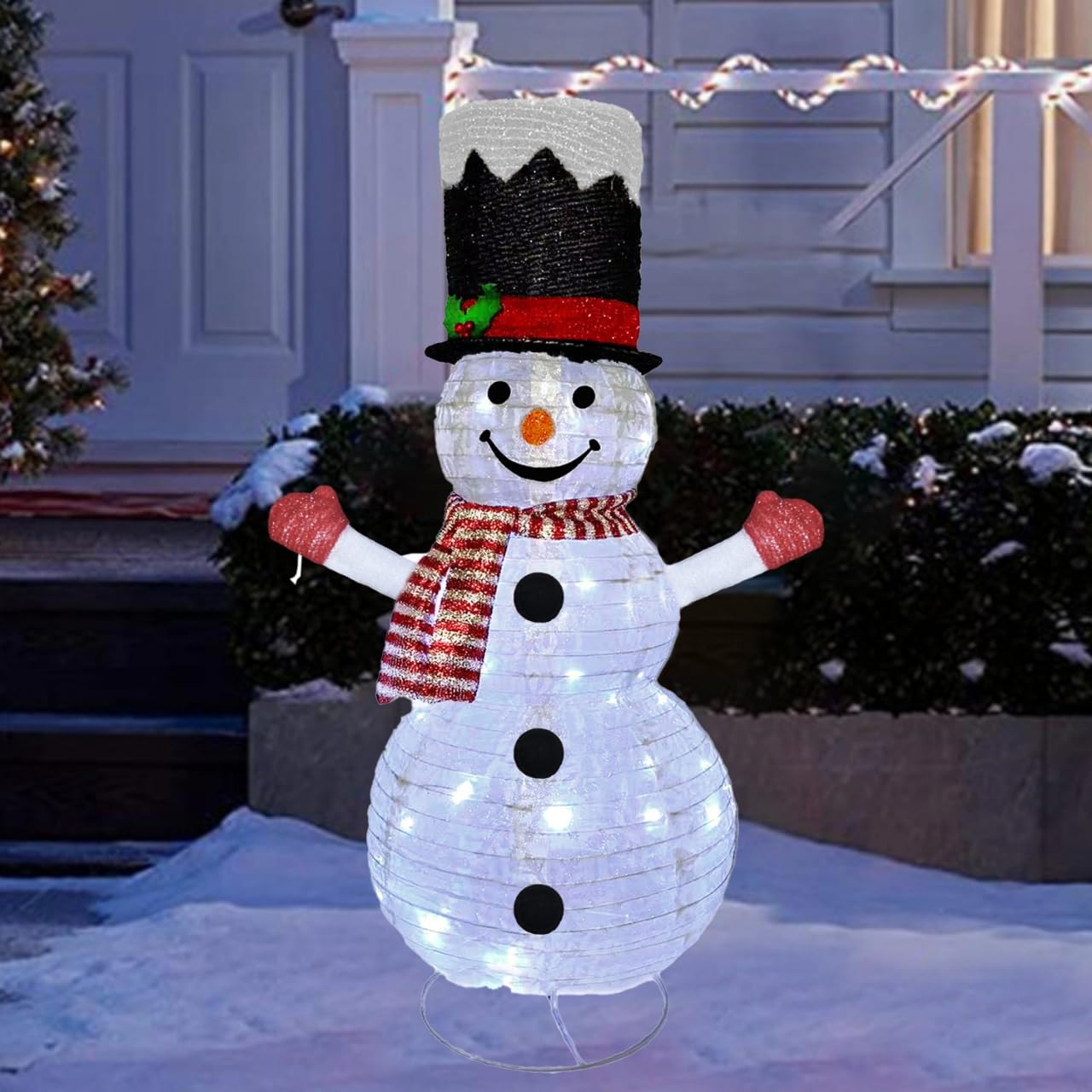 3FT Snowflake Cloth Snowman Christmas Decorations Outdoor Lighted Snowmen Indoor Outside Yard Decor 3ft Cute Pre Lit Pop Up Collapsible for Lawn Porch Xmas Vacation Party with 48 Led Lights(red Hand)