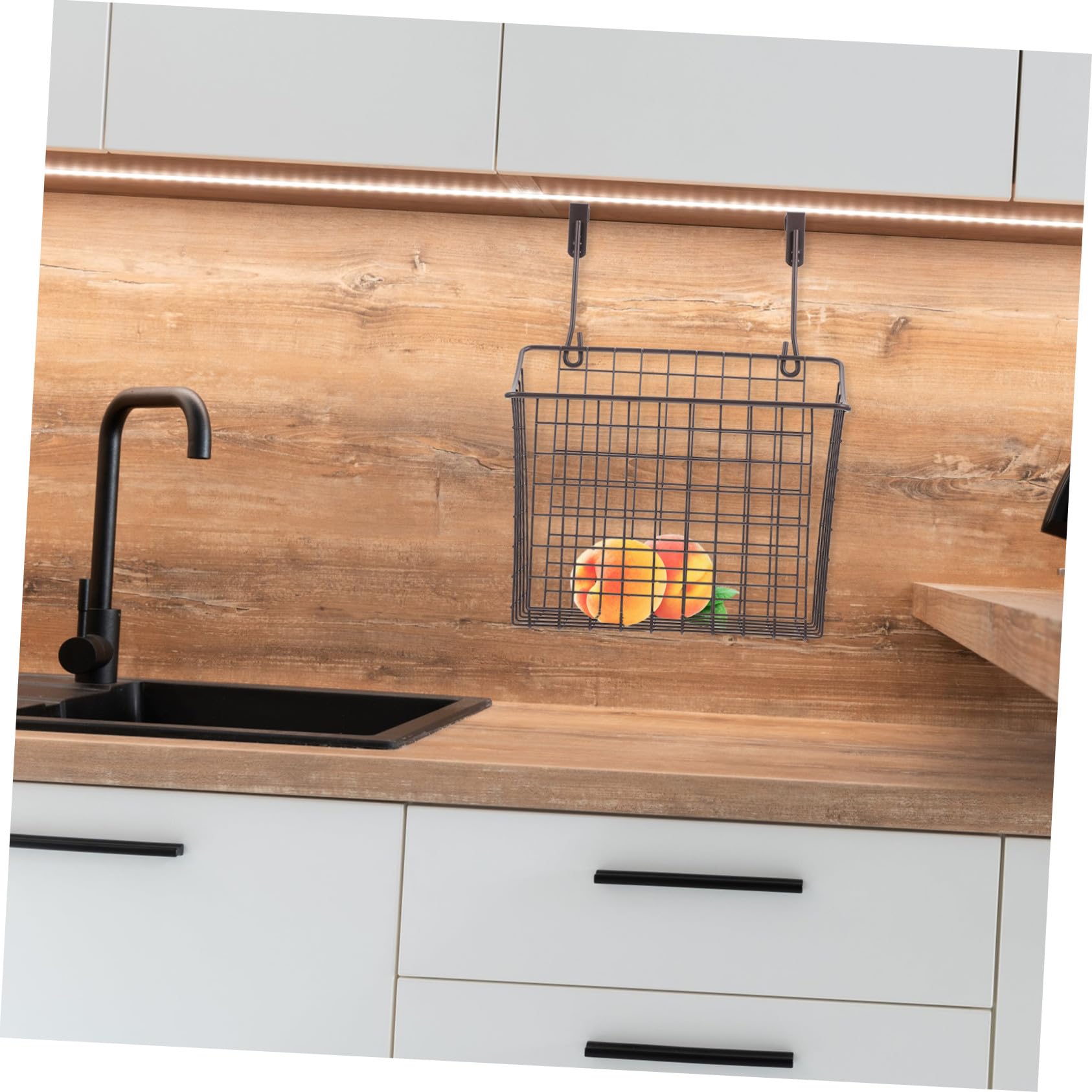 POPETPOP Cesta de Almacenamiento Colgante para Cocina en Hierro Negro, Estante Organizador Ahorrador de Espacio Diseño Elegante y Apariencia Simple para Hogar