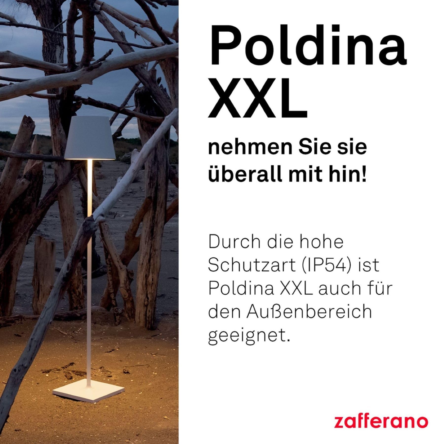 Zafferano, Poldina XXL Lampe, Kabellose, Wiederaufladbare Stehlampe mit Touch Control, Geeignet für Wohnzimmer und Außenbereich, Dimmer, 2700-3000 K, Verstellbare Höhe 69-150 cm, Farbe Corten