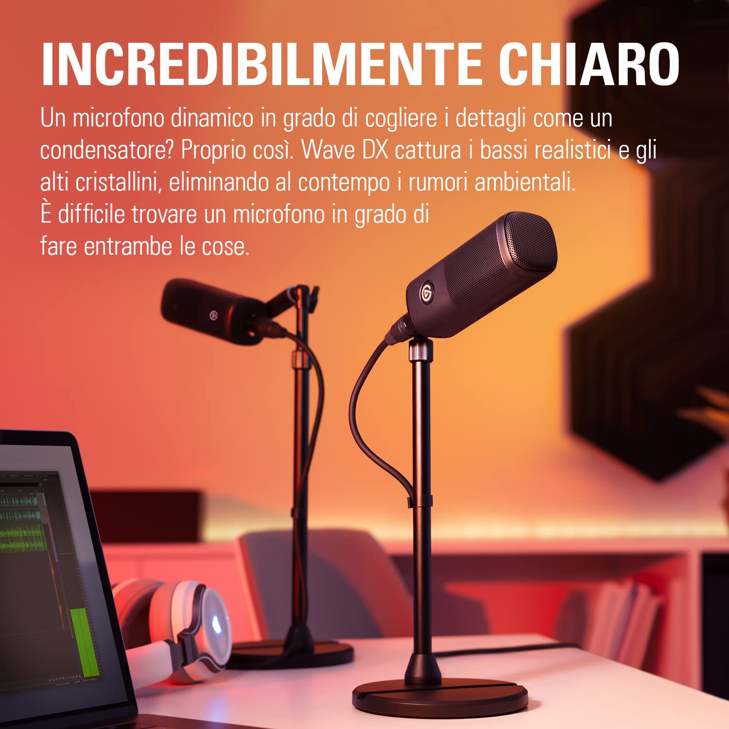 Elgato Wave DX - Microfono XLR dinamico, schema cardioide, riduzione rumore, ottimizzato per la voce per podcast, streaming, trasmissioni, non richiede amplificatori, per tutte le interfacce, Mac, PC