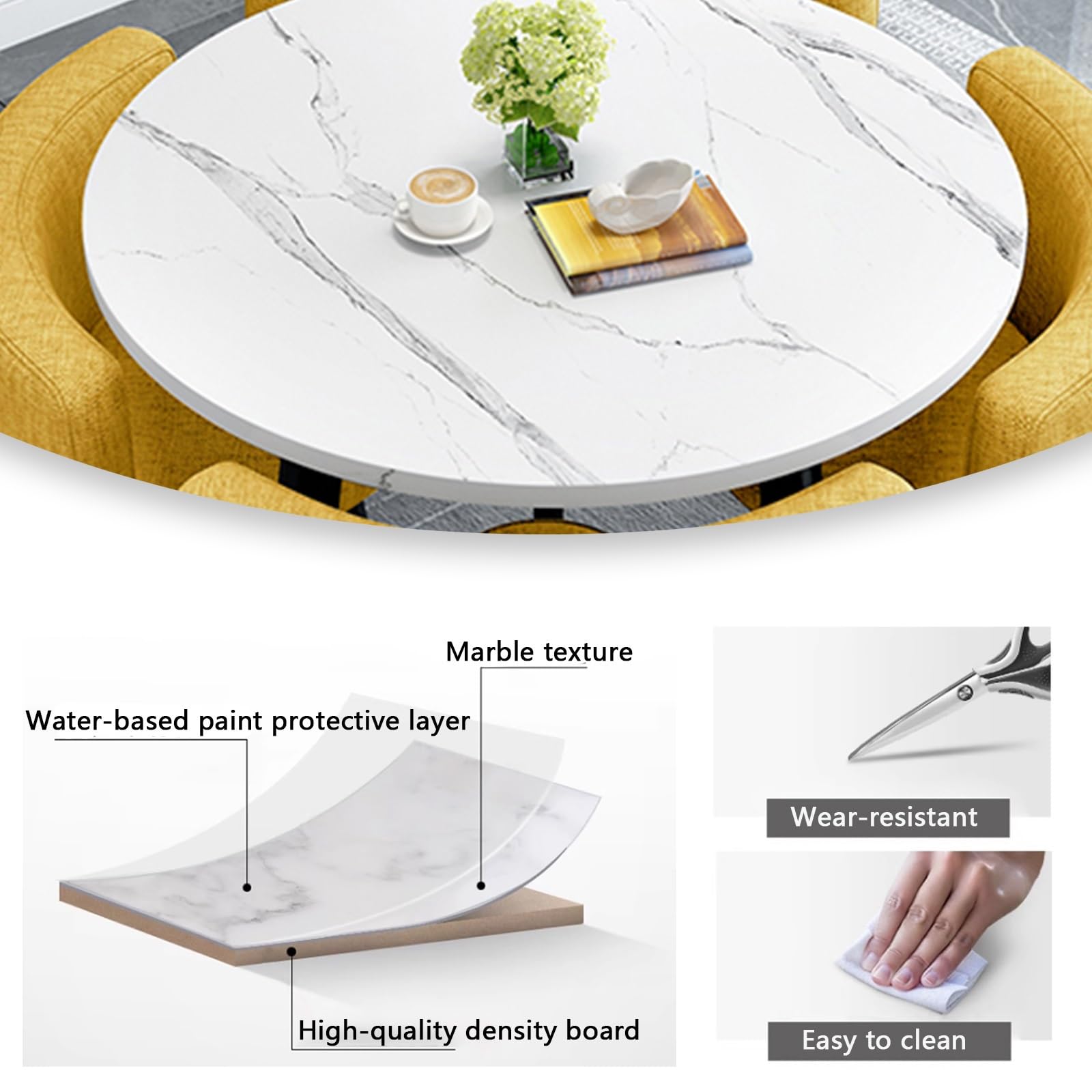 Table À Manger Ronde Avec 4 Chaises,Petite Table De Réunion Peu Encombrante