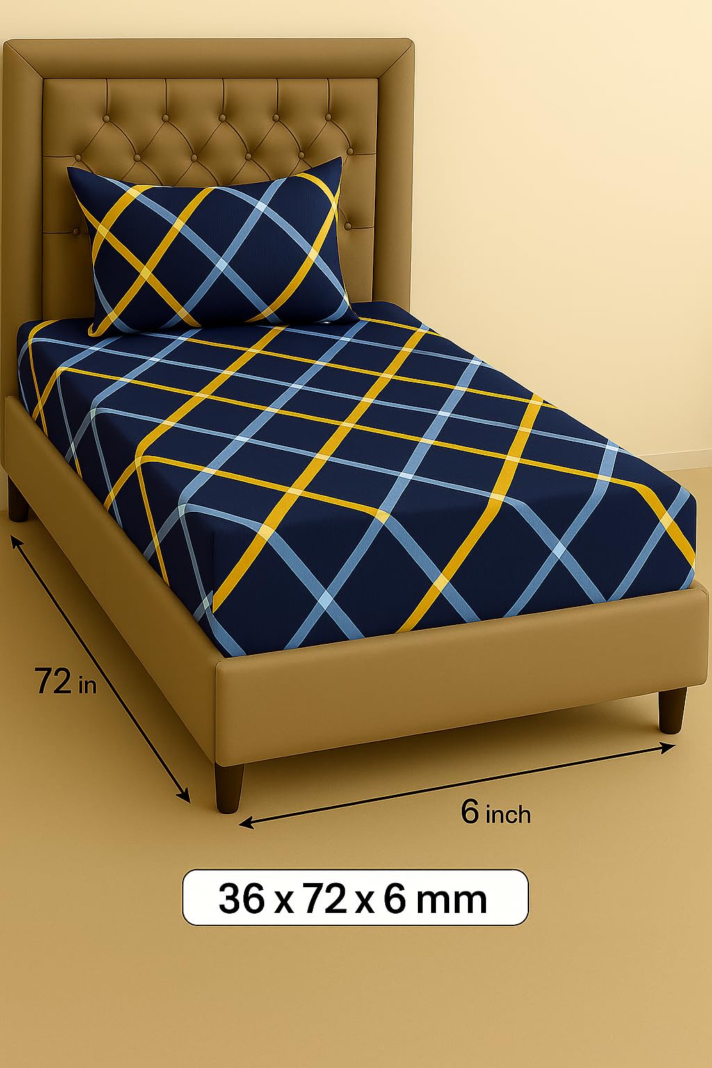 Homedy Premium Cotton Elastic Fitted Bedsheets with 1 Pillow Covers |Floral Printed Single Bed Elastic 220 TC Supersoft Breathable & Wrinklefree | for 72x36+6 Inches, Striped Printed Blue and White - Image 3 thumbnail