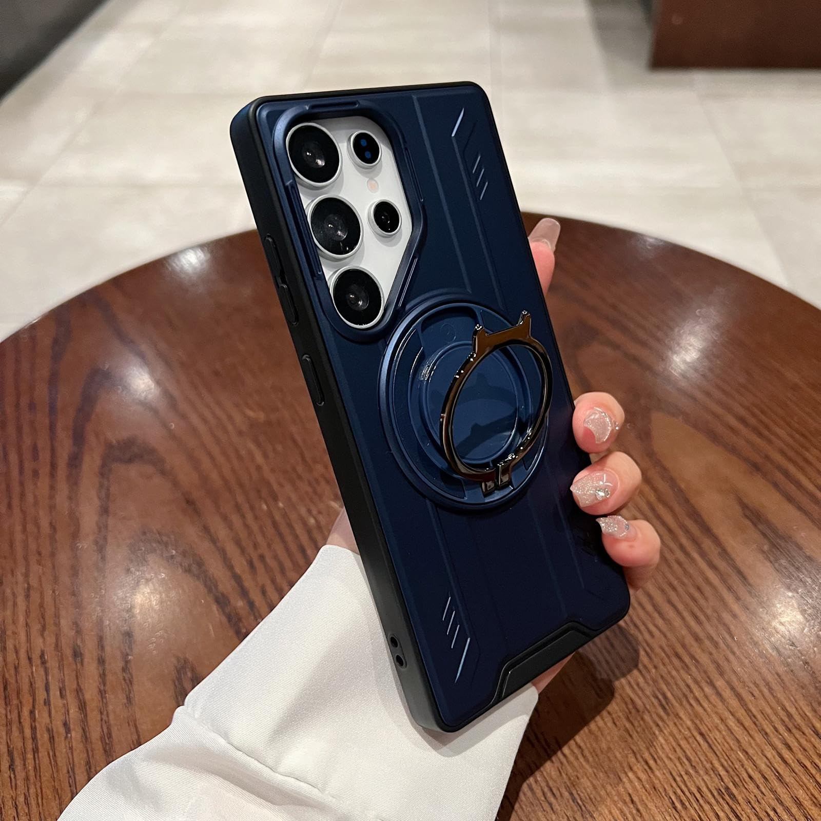 Coque magnétique S24 Plus blindée antichoc avec anneau rotatif robuste bleu marine - 7