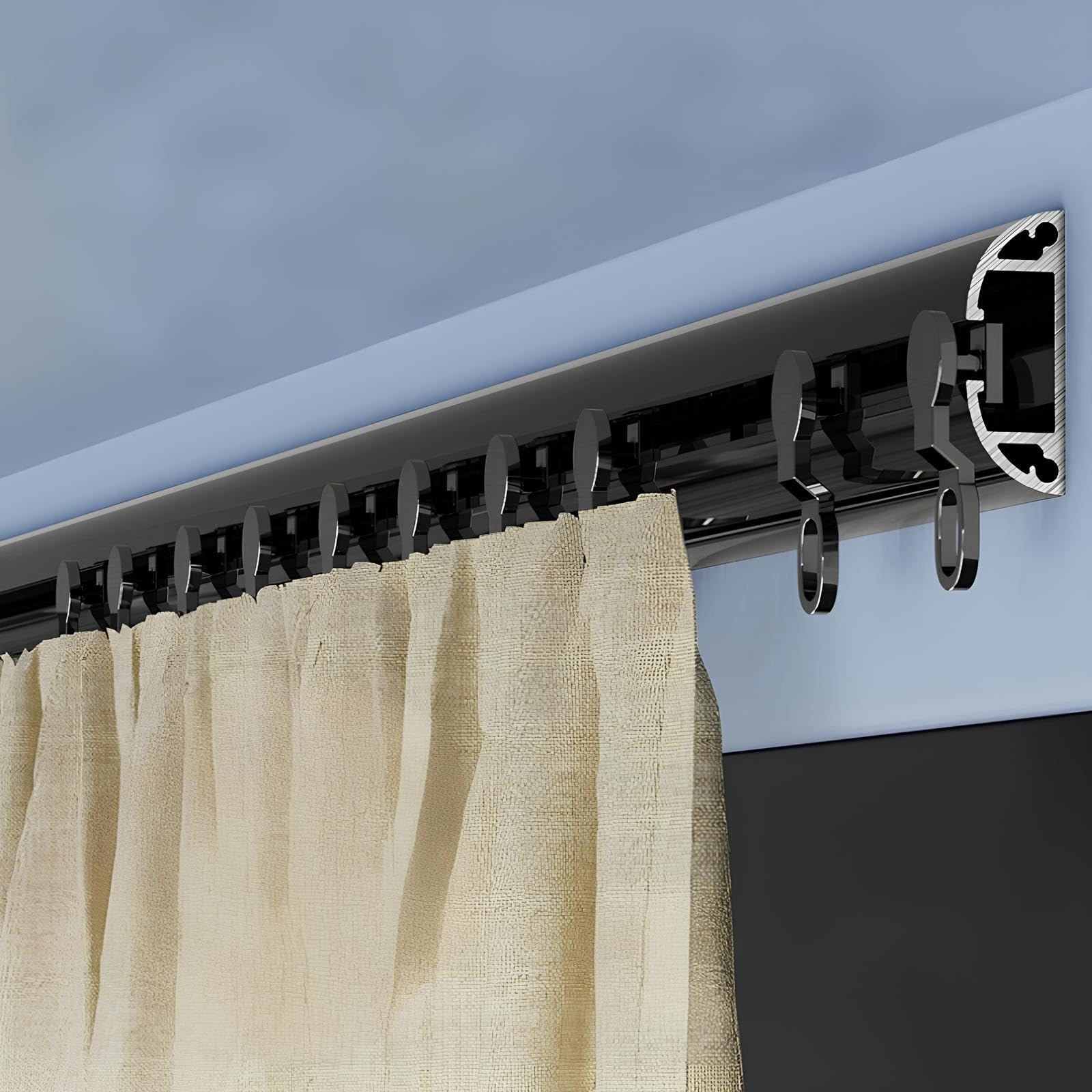 GLDYTVF RV Ceiling Mount Curtain Track System - Black/White Aluminium Curtain Rod Set with Hardware & End Caps 145cm/4.75ft Wall-Mounted Window Treatment Solution