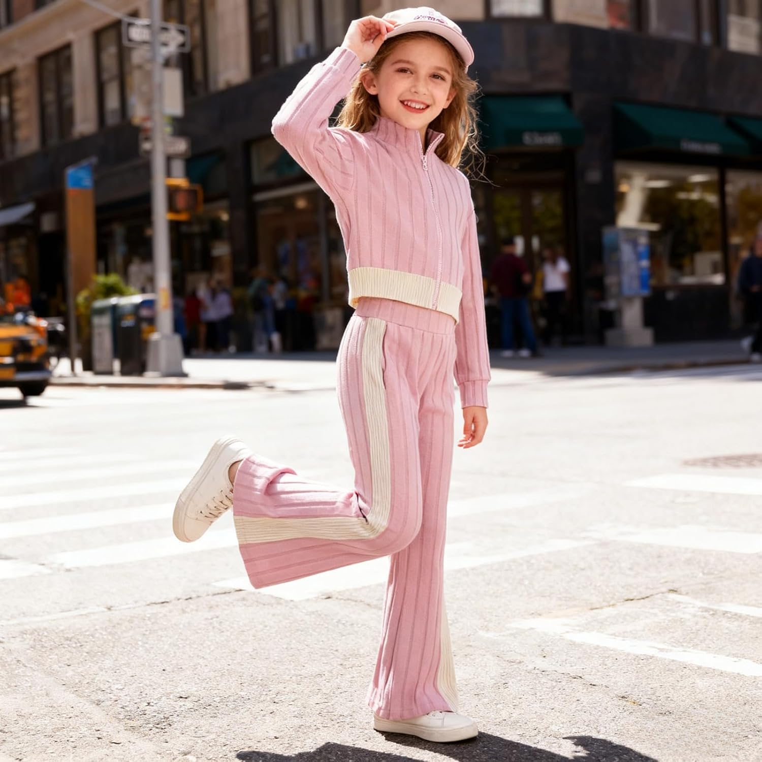 Girls Clothes 2 Piece Zip Up Cropped Sweatshirt & Flare Pants Spring Fall Outfits for Teen Tween Girls 7-14 Years image 5