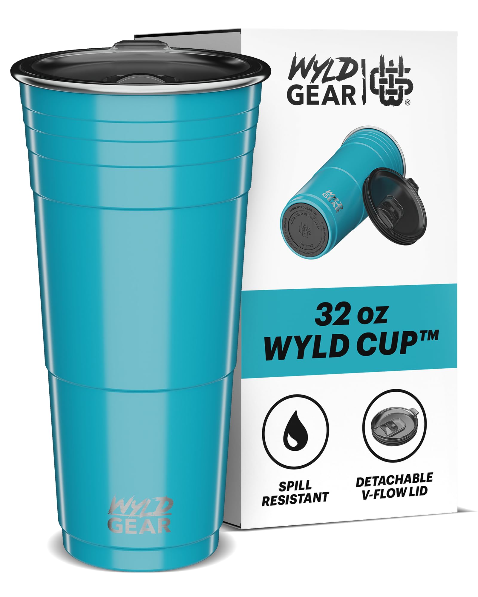 Wyld Gear Partybecher, 900 ml, Blaugrün, Edelstahl, wiederverwendbar, Metallbecher mit Deckel