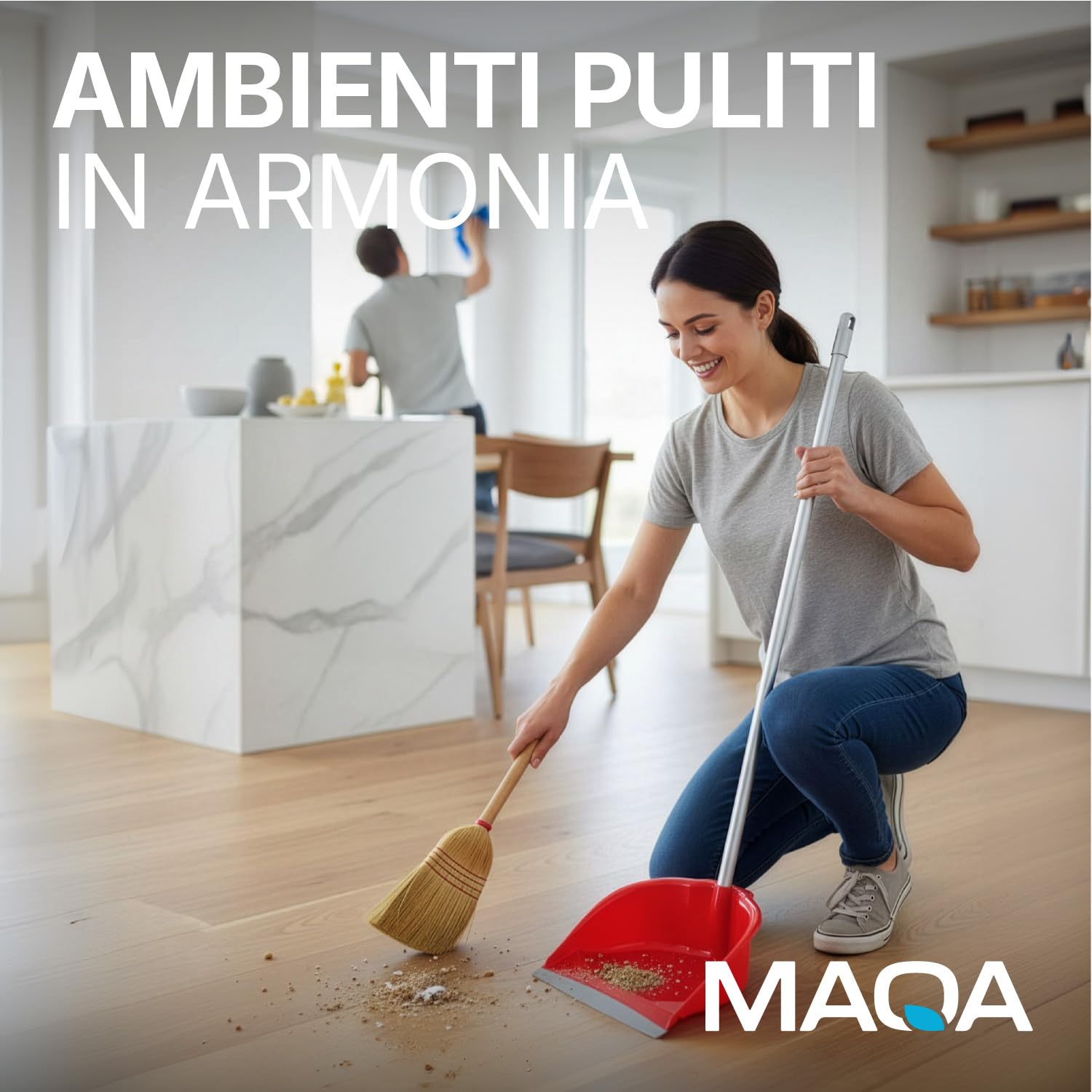 MAQA - 3 pz Paletta con manico lungo in metallo 75 cm, paletta alzaimmondizia in plastica, raccogli immondizia