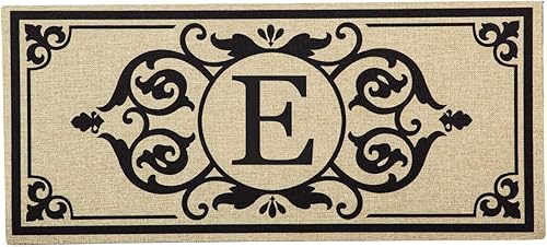 Evergreen Flag Sassafras Monogram E - Tapete de entrada intercambiable | Interior y exterior | 22 pulgadas x 10 pulgadas | Parte trasera
