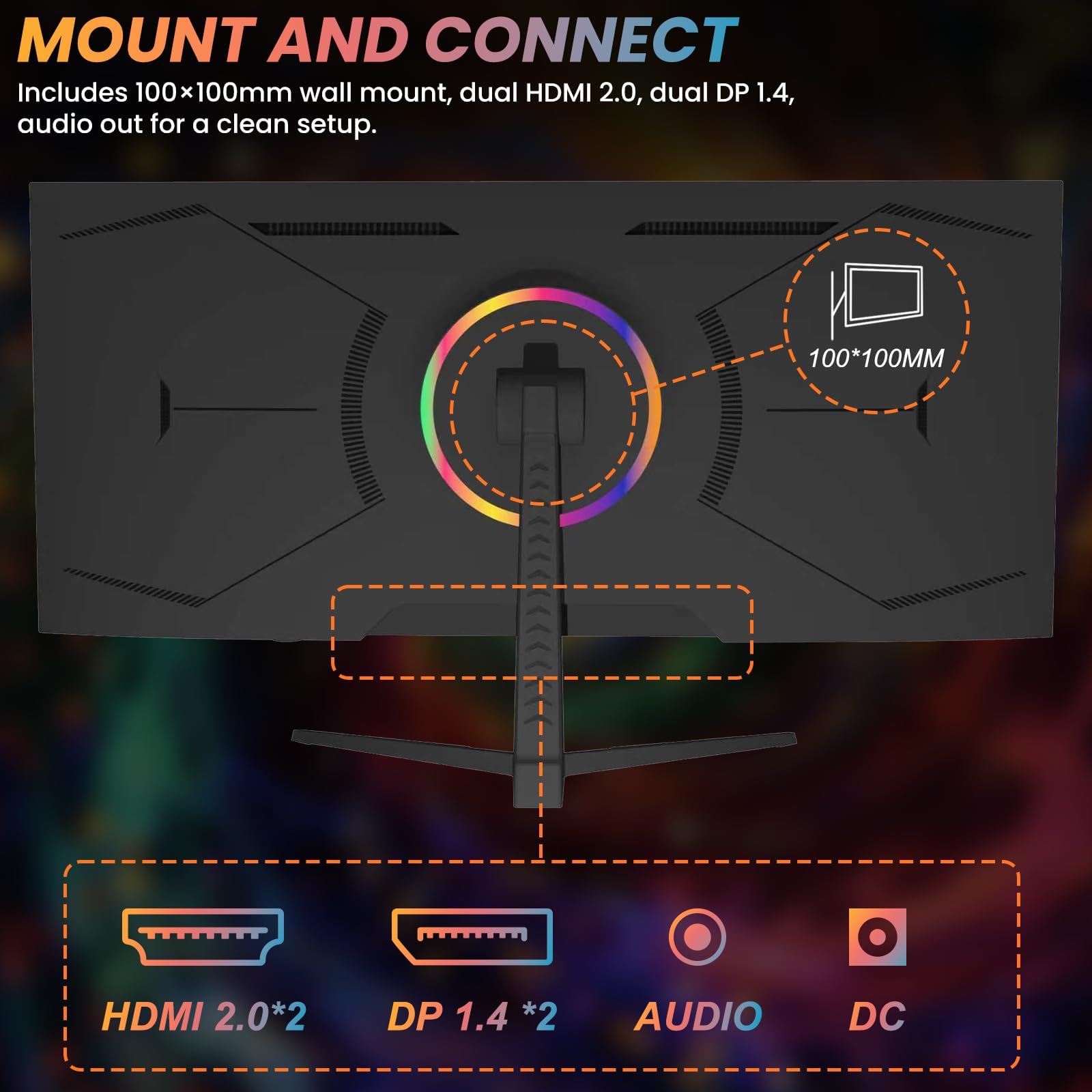 Monitor Gaming 34 Pulgadas con Altavoces Integrados, 165Hz UWQHD 3440x1440, Pantalla IPS Formato 21:9, FreeSync y G-Sync, PIP/PBP, HDMI 2.0, DP 1.4, Soporte VESA, Mira de Asistencia para Juegos