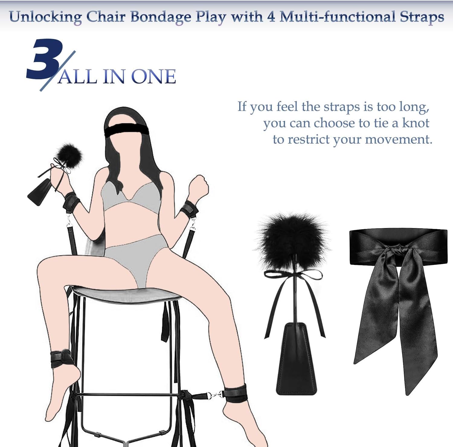 Sex Swing and Bed Bondage Restraints BDSM Toys, BDSM Kit Couples Toys with Leather Plush Cushion, 4 Separate Straps, Bondage Cuffs, Blindfold, Feather BDSM Kit
