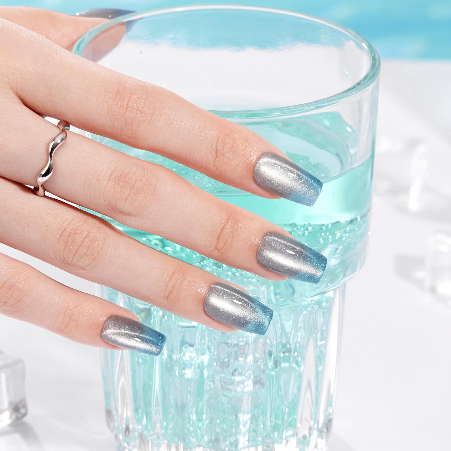 VSALON Press-on-Nägel kurz – Metallic Chrome-Nagelset für Damen