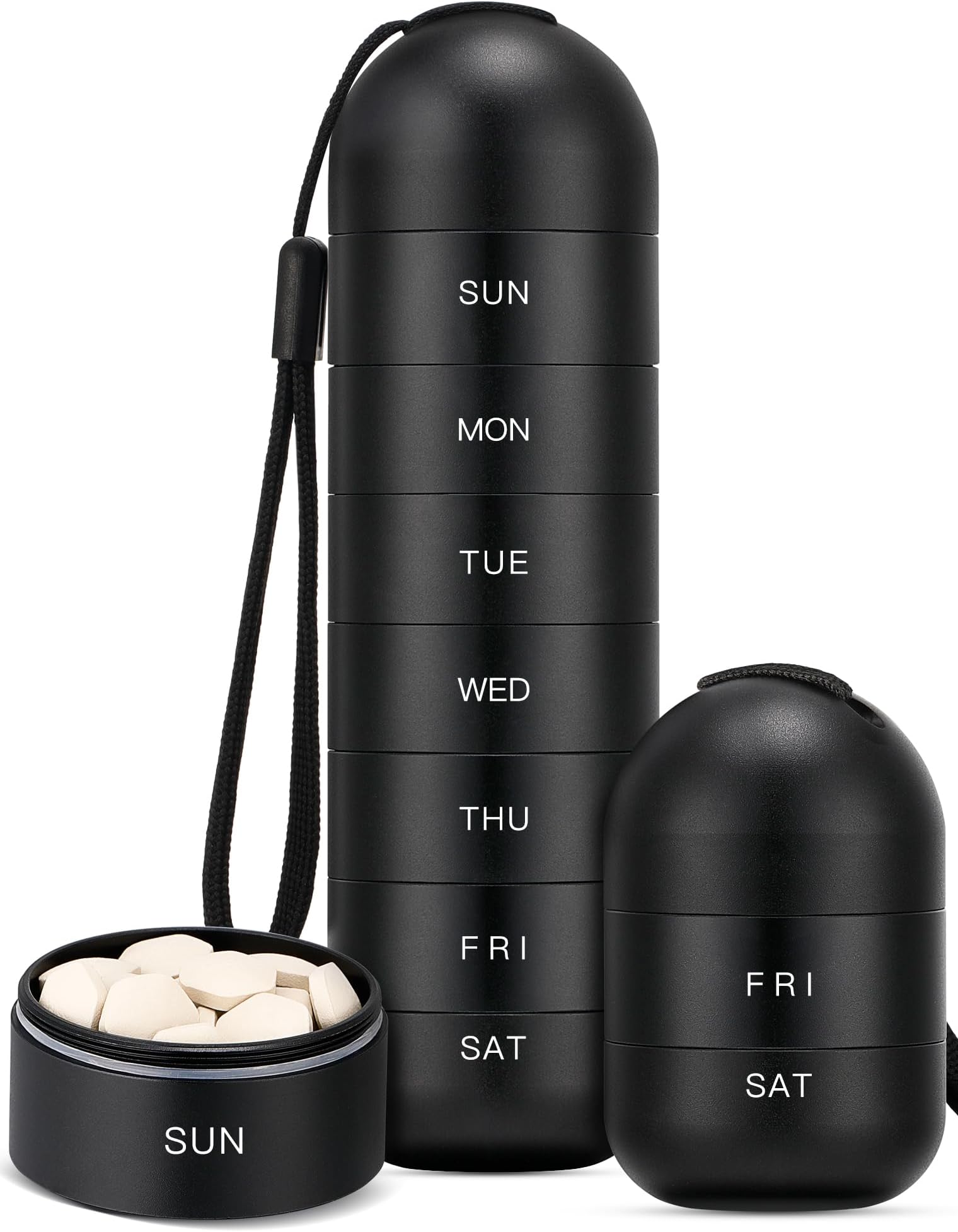 Zannaki Upgrade Large Metal Travel Pill Organizer, Waterproof Weekly Pill Box, Portable Aluminum Alloy Pill Case Container, BPA Free 7 Day Daily Medicine Organizer Holder for Vitamin,Pills,Supplement
