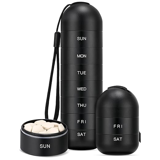 Zannaki Metal Moisture Proof Weekly Pill Organizer, Stackable Aluminum Alloy BPA Free Travel Hiking 7 Day Pill Box Case Waterproof and Large Compartment to Hold Pills, Vitamins, Fish Oil, Supplements