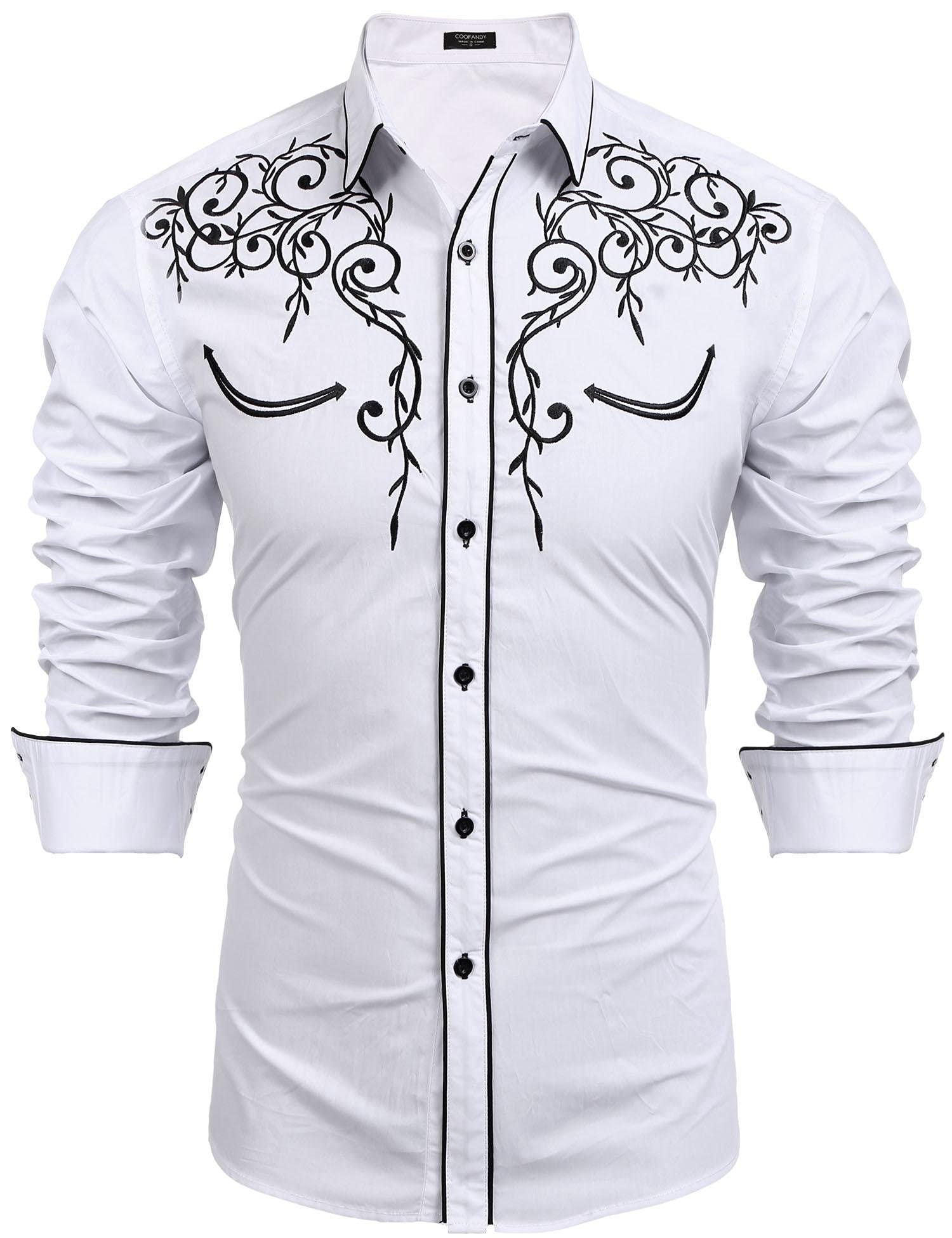 COOFANDY Men's Western Cowboy Shirts Long Sleeve Embroidered Shirt Slim Fit Casual Button Down Shirts