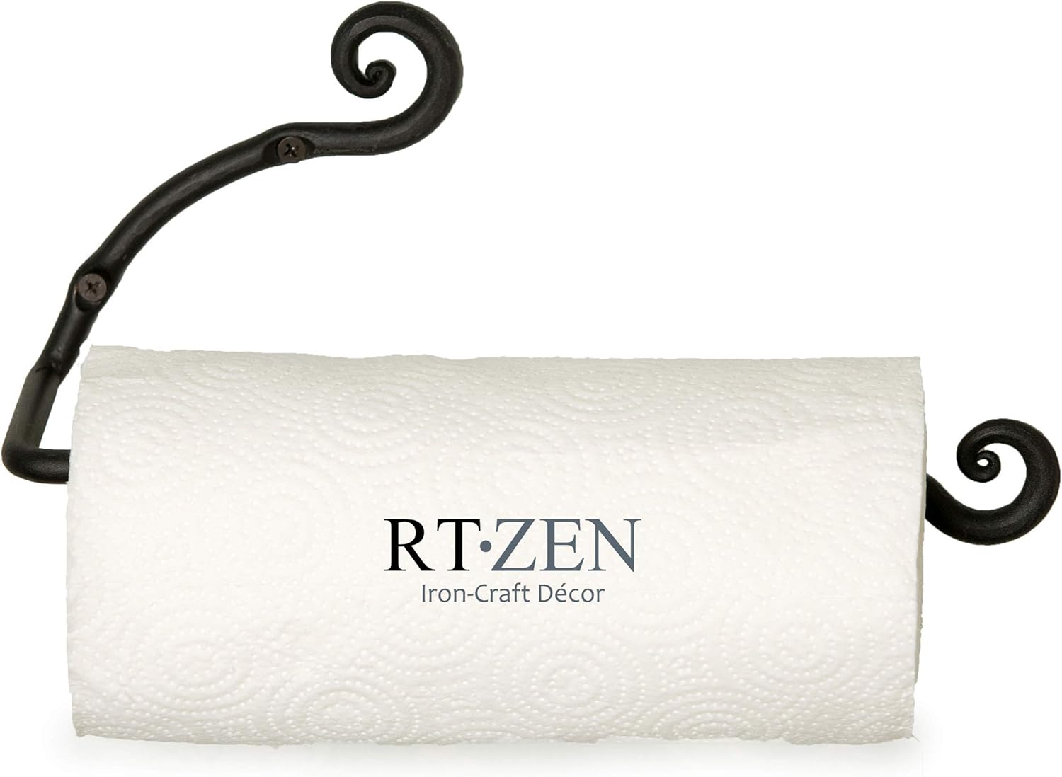RTZEN Horizontal Black Paper Towel Holder - Handcrafted Rustic Metal Decorative Wrought Iron Decor - Farmhouse Wall Mount Paper Towel Holder for Kitchen or Bathroom