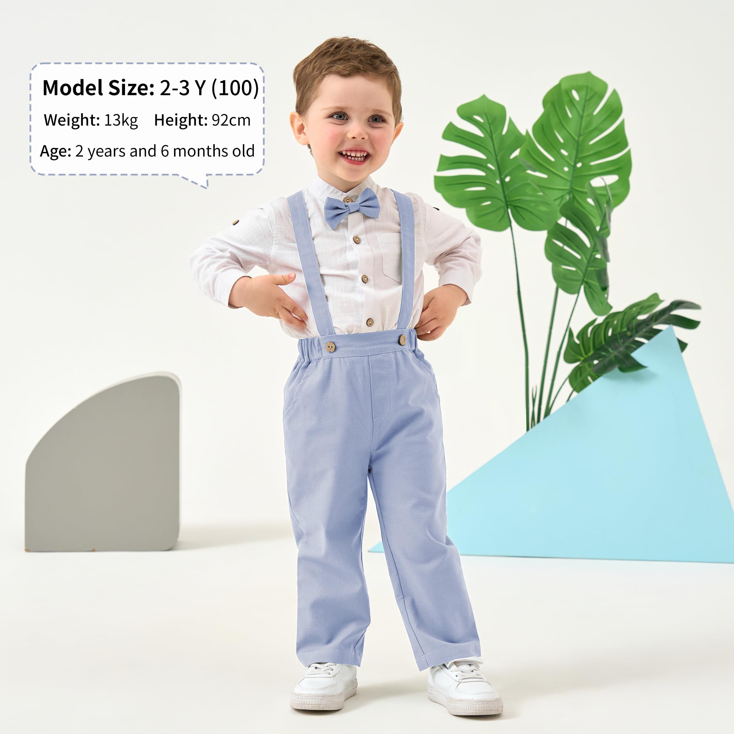 Volunboy Baby Jungen Baumwolle Leinen formelle Hosenträger Outfits mit Fliege Kleinkind Langarm Gentleman Hochzeitskleid Kleidung