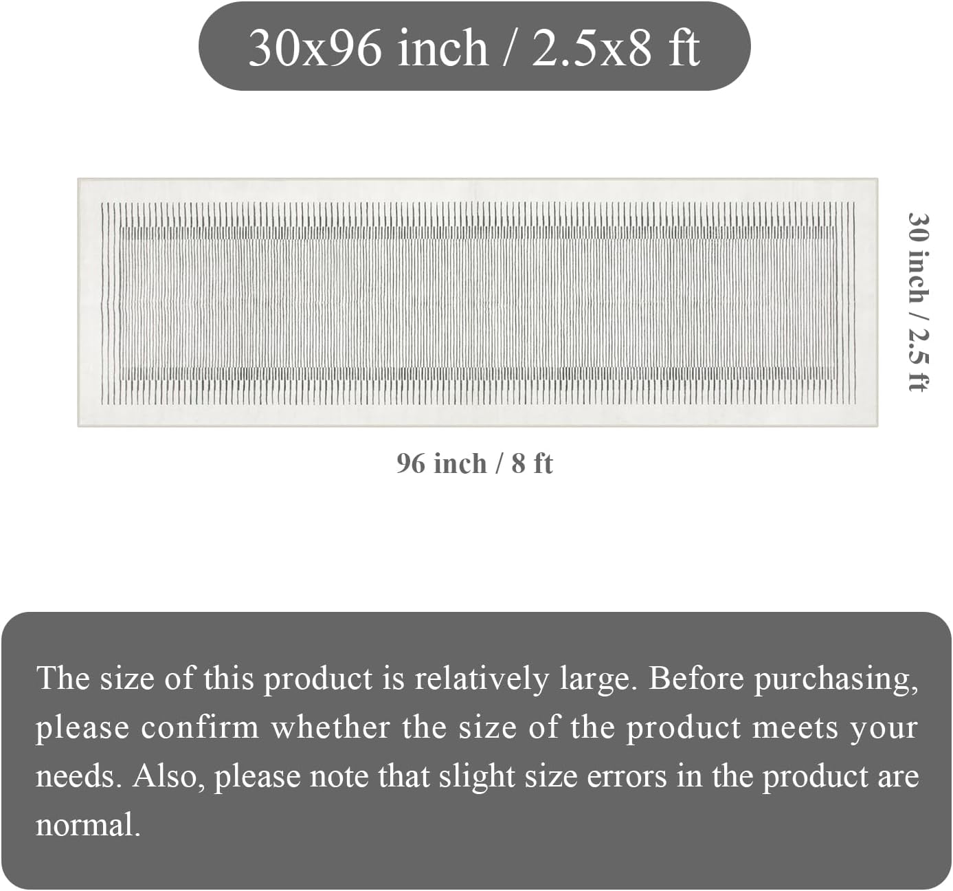 Morebes Modern White 2.5x8 Hallway Runner Rug, Berber Striped Kitchen Rugs Non Slip Washable Runner Rug, Soft Low Pile Indoor Floor Carpet for Bathroom Bedroom Laundry