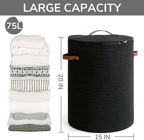 Miniatura 2 de CHICVITA Cesta alta para ropa sucia con tapa, cesta grande para ropa sucia para dormitorio, contenedor de lavandería para ropa, mantas, juguetes,